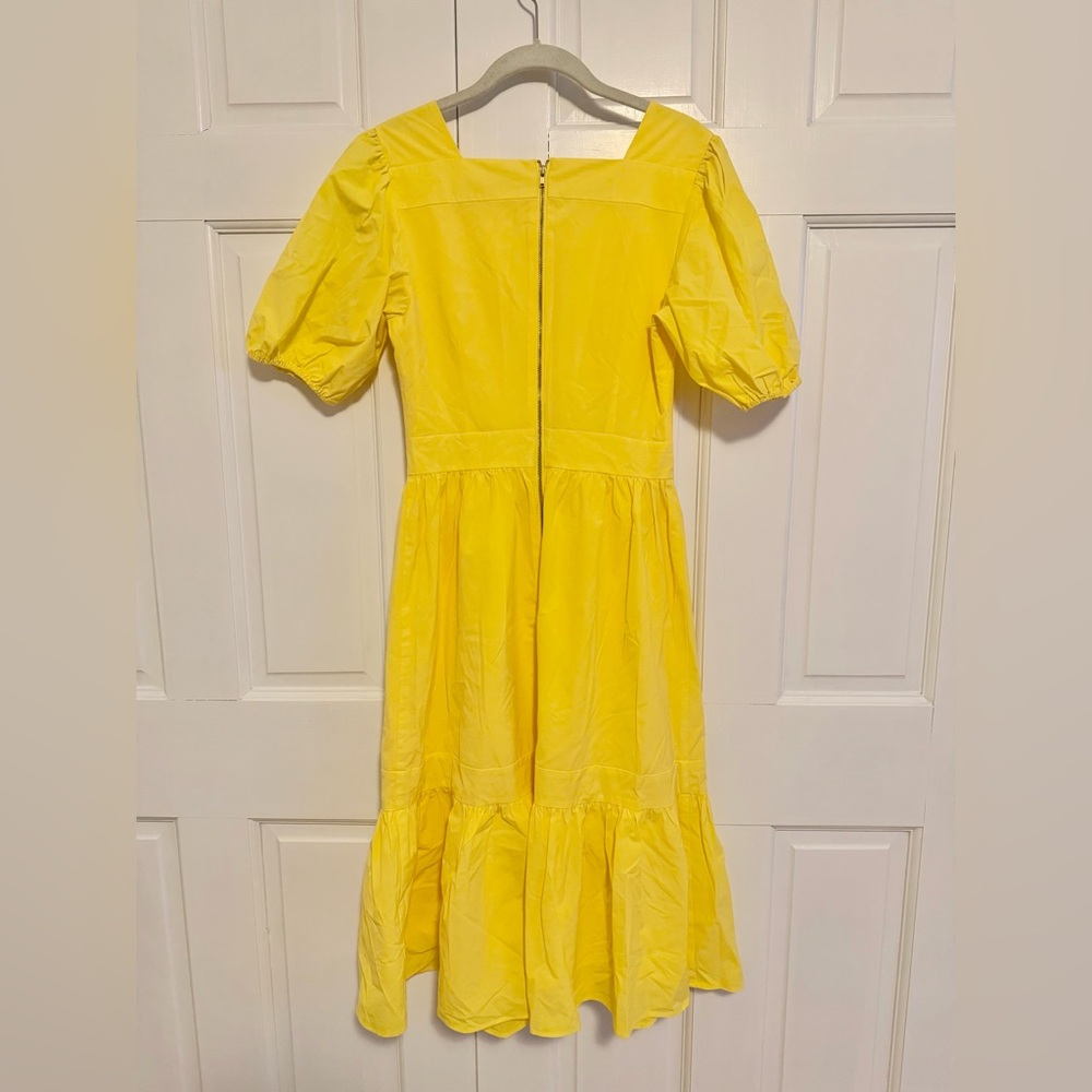 Rachel Parcell Yellow Midi Dress Small Square Neck Puff Sleeve Ruffle Hem - Picture 4 of 8